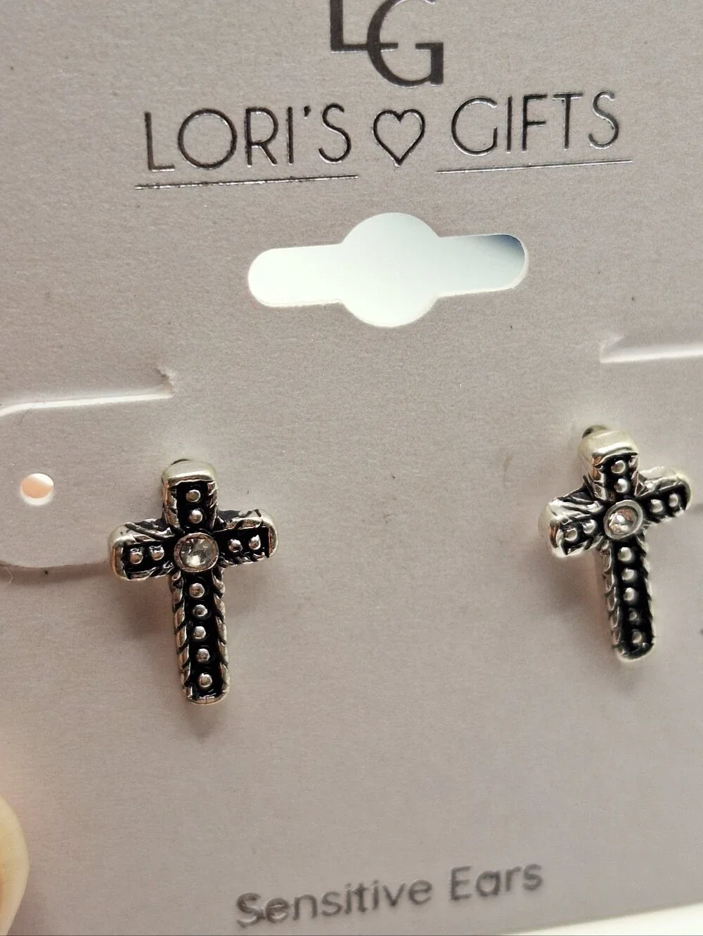 Lori's Gifts Silver Cross Stud Earrings